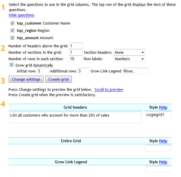 Variable grid settings